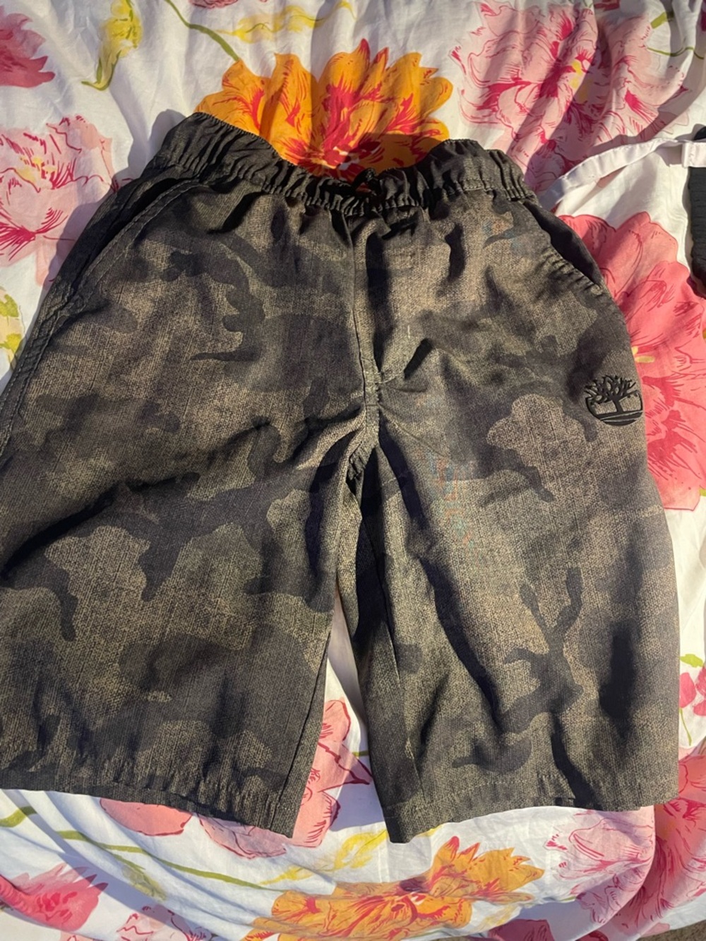 Timberland Black & Gray Camo Elastic-Waist Kids Shorts